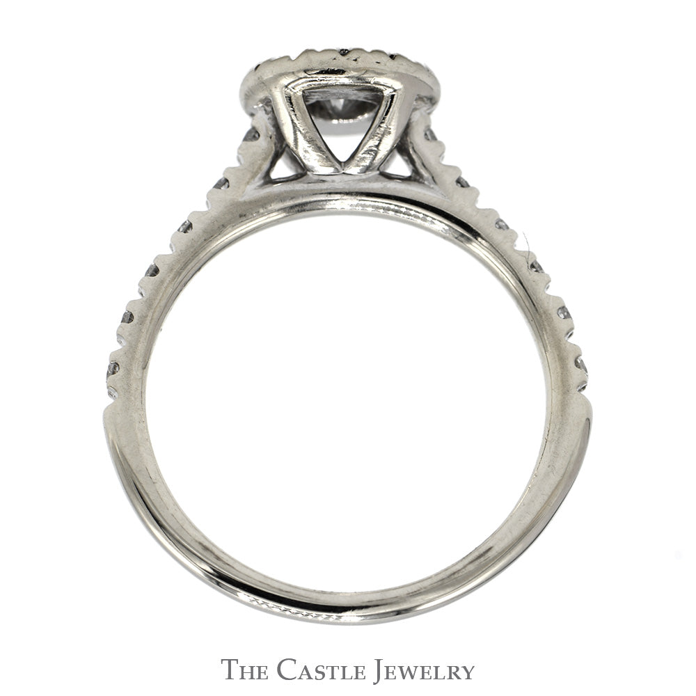 1/2cttw Round Diamond Engagement Ring with Diamond Halo and Accented Sides in 14k White Gold