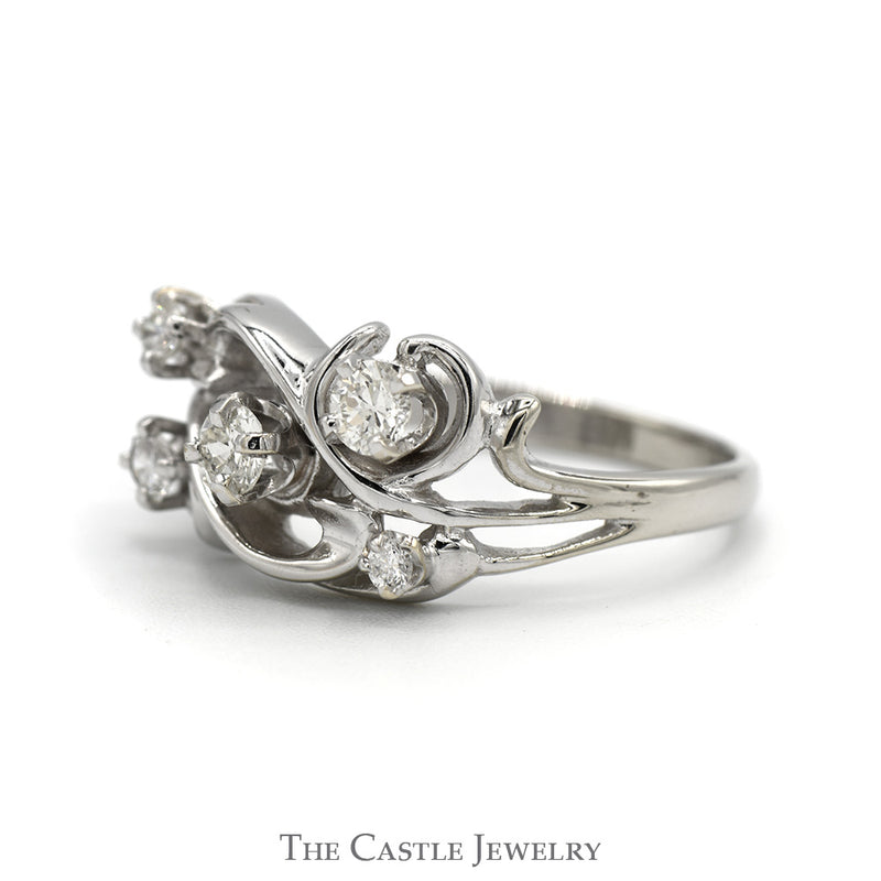 1/2cttw Round Diamond Cluster Freeform Swirled Ring in 14k White Gold