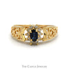Oval Sapphire Ring with Diamond Halo in 14k Yellow Gold Open Heart Mounting - Thumbnail 1