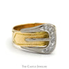 Two Toned Buckle Designed Ring with Diamond Accents in 14k Yellow & White Gold - Thumbnail 1