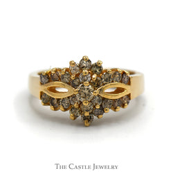 3/4cttw Cocoa Diamond Cluster Ring with Open Design in 14k Yellow Gold