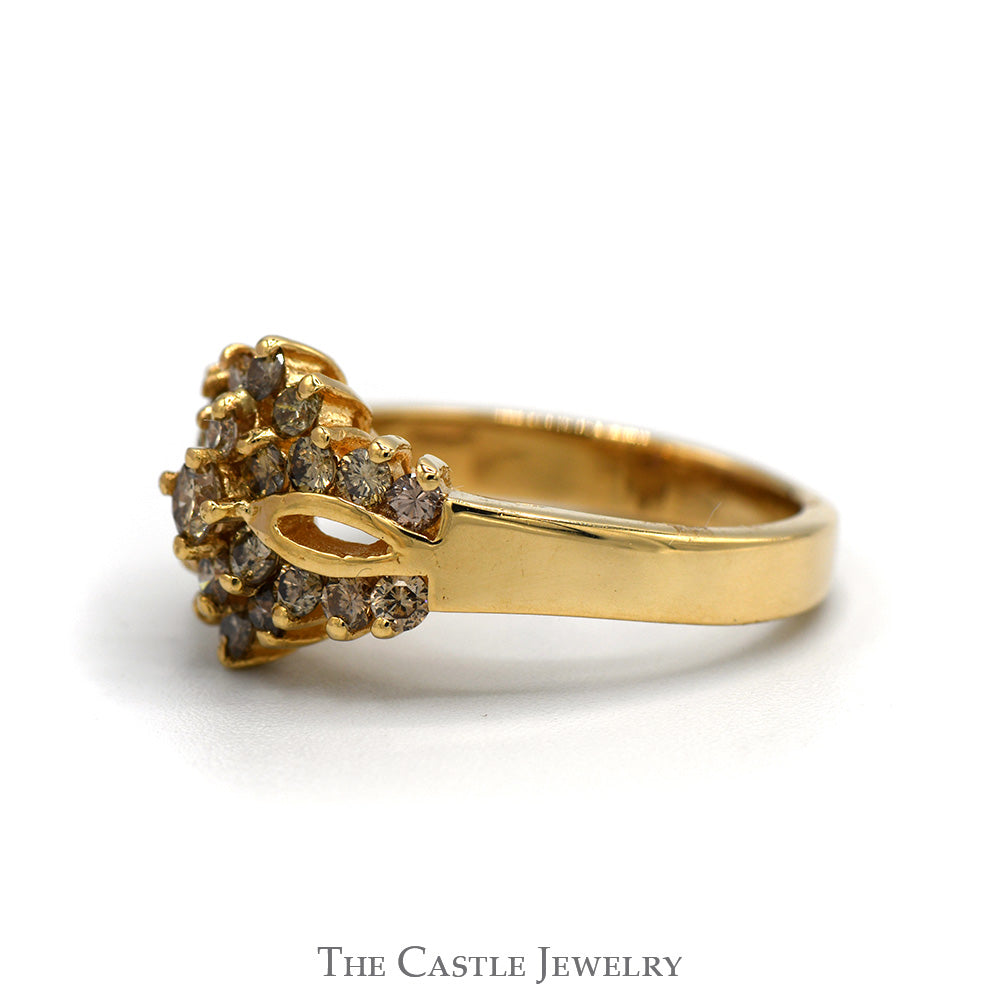 3/4cttw Cocoa Diamond Cluster Ring with Open Design in 14k Yellow Gold