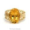 Oval Citrine Solitaire Ring with Open Scroll Designed Sides in 10k Yellow Gold - Thumbnail 1