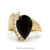 Pear Cut Garnet Ring with White Sapphire Accents in 10k Yellow Gold Bypass Mounting - Thumbnail 1