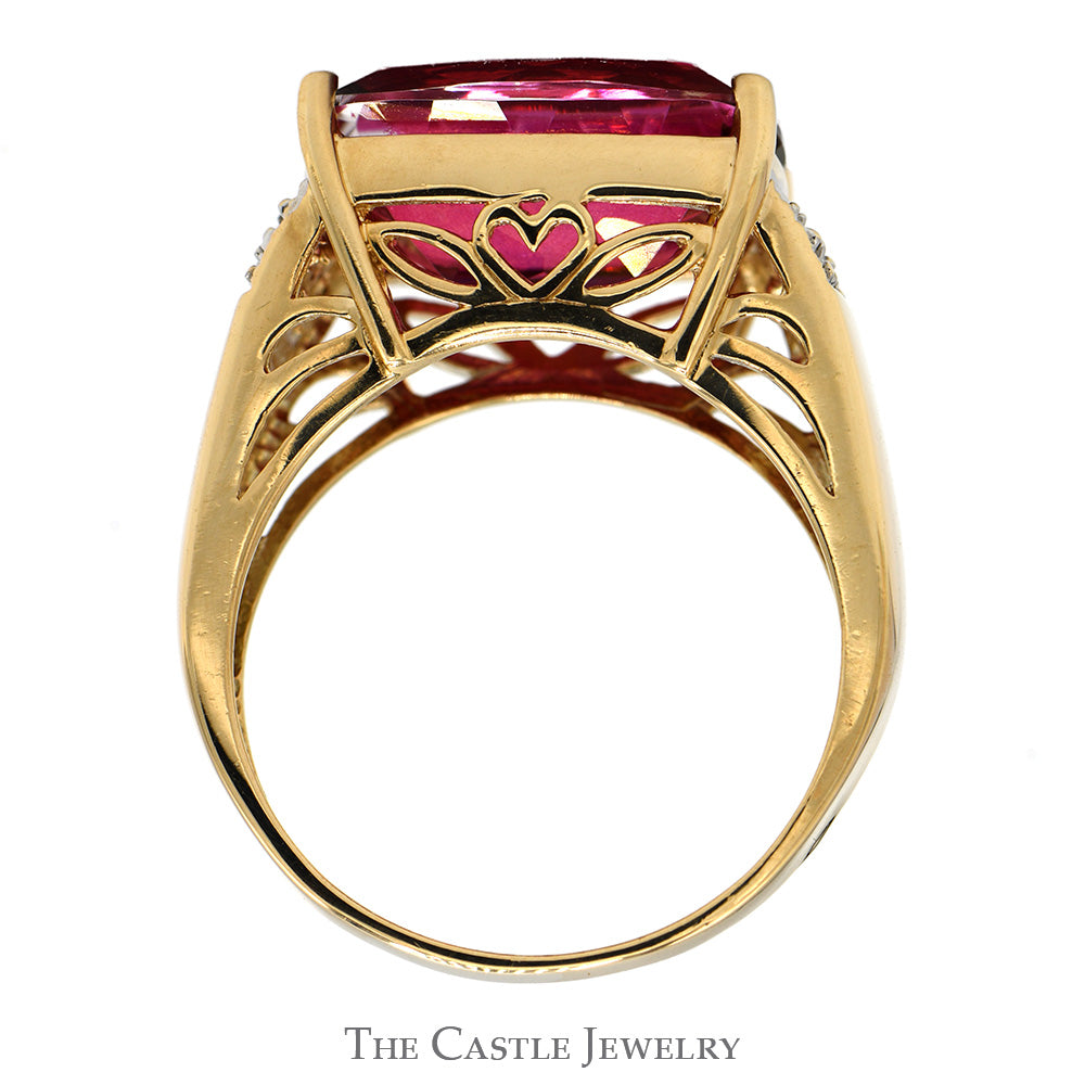 Elongated Cushion Cut Ruby Ring with Diamond Accented Sides in 10k Yellow Gold