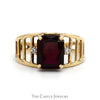 Emerald Cut Ruby Ring with Diamond Accented Sides in 10k Yellow Gold Open Slotted Mounting - Thumbnail 1