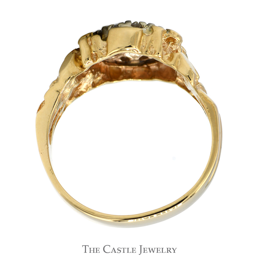 1/2cttw Oval Shaped Diamond Cluster Ring with Nugget Designed Sides in 14k Yellow Gold