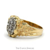 1/2cttw Oval Shaped Diamond Cluster Ring with Nugget Designed Sides in 14k Yellow Gold - Thumbnail 3