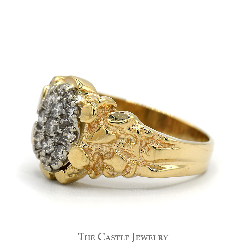 1/2cttw Oval Shaped Diamond Cluster Ring with Nugget Designed Sides in 14k Yellow Gold