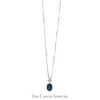 Oval Sapphire Pendant with Diamond Cluster Accent on 16" Box Link Chain in 14k White Gold - Thumbnail 1