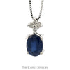 Oval Sapphire Pendant with Diamond Cluster Accent on 16" Box Link Chain in 14k White Gold - Thumbnail 2
