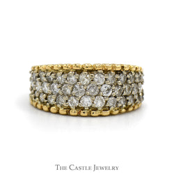 3/4cttw Diamond Cluster Band with Beaded Edges in 14k Yellow Gold