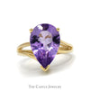 Pear Cut Amethyst Ring with Split Shank Sides in 10k Yellow Gold - Thumbnail 1