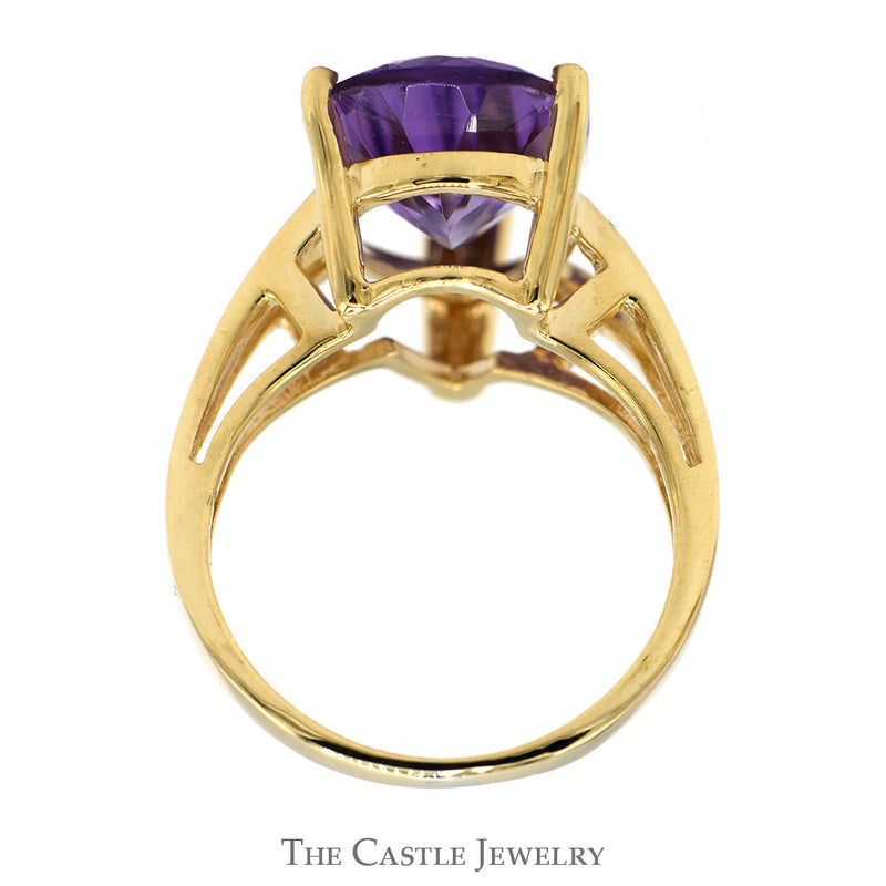 Pear Cut Amethyst Ring with Split Shank Sides in 10k Yellow Gold