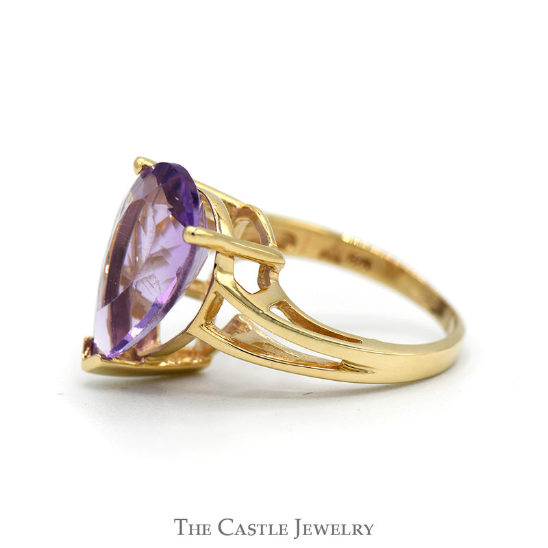 Pear Cut Amethyst Ring with Split Shank Sides in 10k Yellow Gold