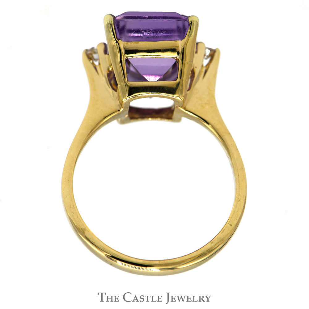 Emerald Cut Amethyst Ring with Diamond Accented Sides in 10k Yellow Gold