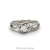1/2cttw Three Stone Engagement Ring with Diamond Accents in 14k White Gold Bypass Mounting - Thumbnail 1