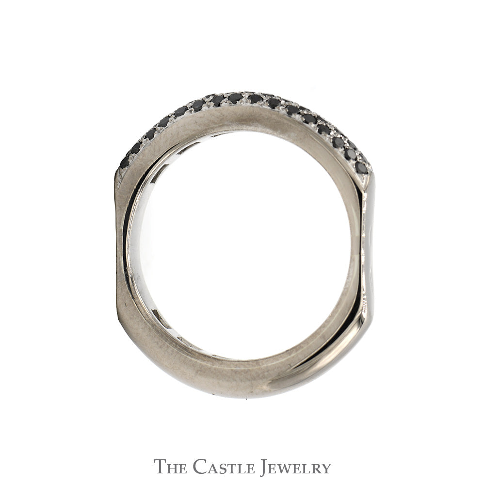 Pave Set Black Diamond Cluster Band with Squared Shank in 18k White Gold