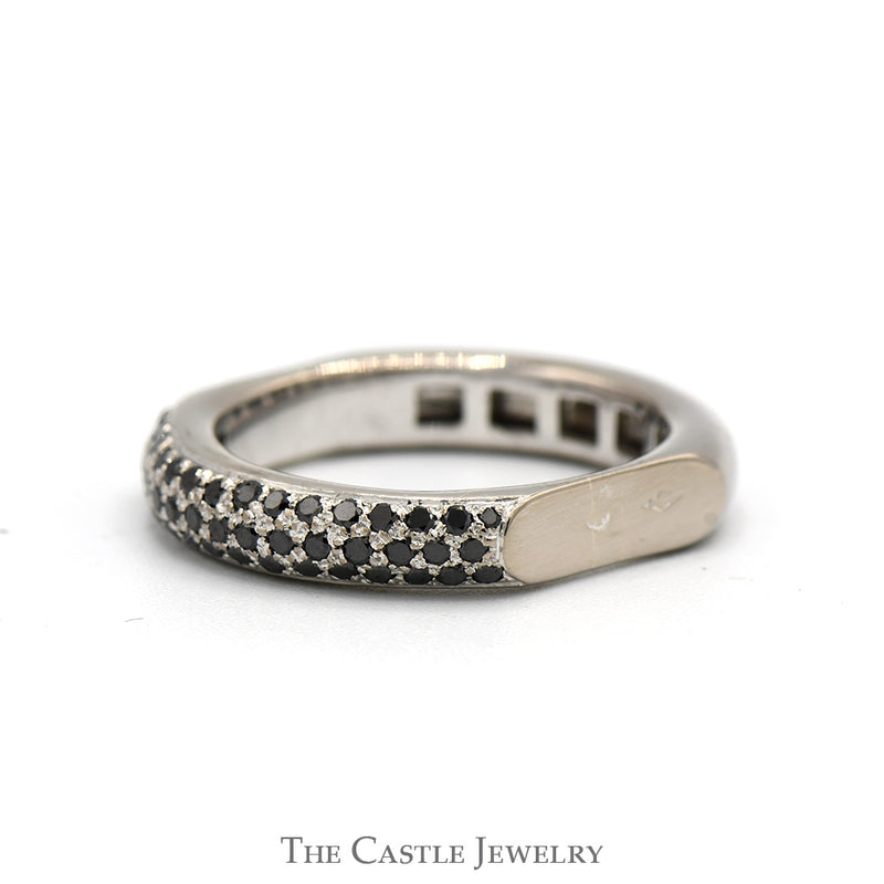Pave Set Black Diamond Cluster Band with Squared Shank in 18k White Gold