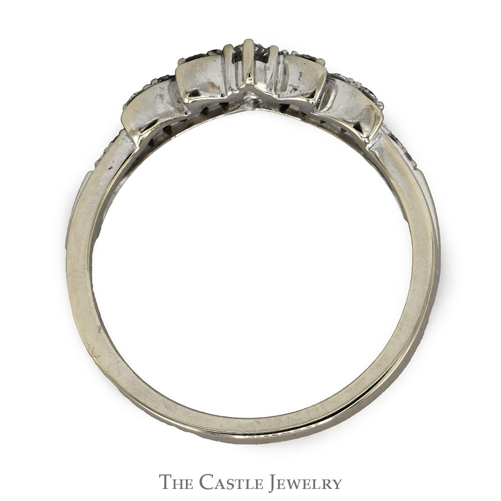 Princess Crown Designed Round Diamond Band in 14k White Gold