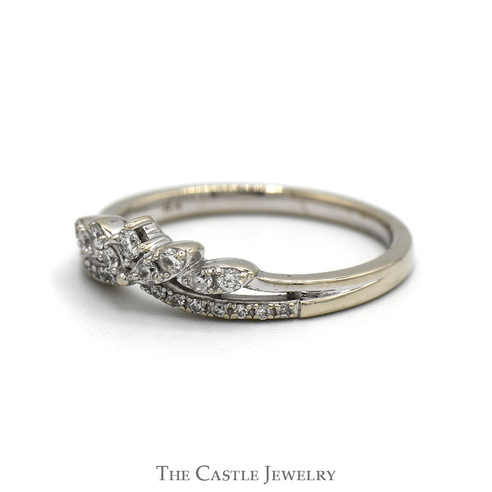 Princess Crown Designed Round Diamond Band in 14k White Gold