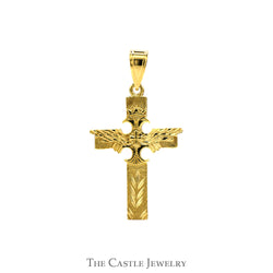 Cross Pendant with Double Eagle Design in 10k Yellow Gold