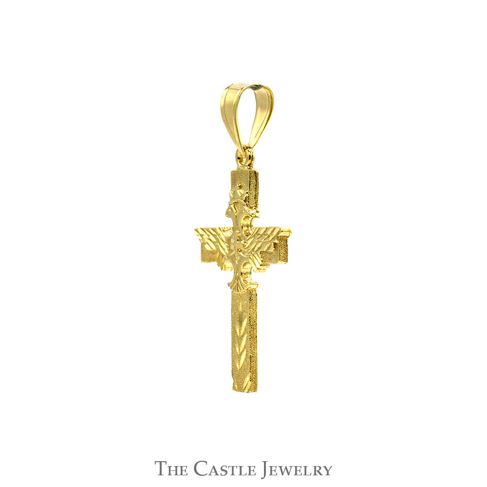 Cross Pendant with Double Eagle Design in 10k Yellow Gold