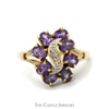 Oval Amethyst Cluster Ring with Illusion Set Diamond Accents in 10k Yellow Gold - Thumbnail 1