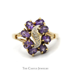 Oval Amethyst Cluster Ring with Illusion Set Diamond Accents in 10k Yellow Gold