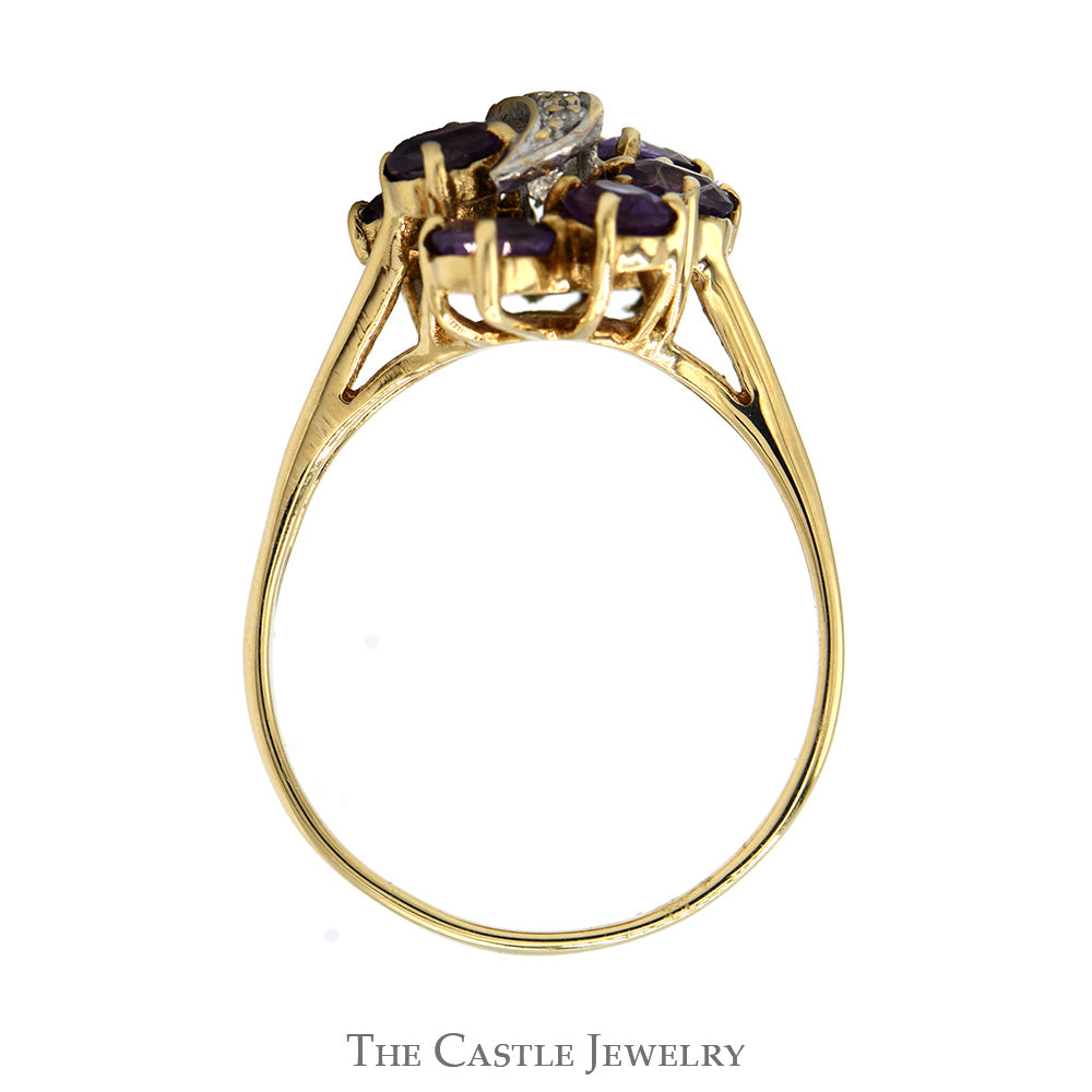 Oval Amethyst Cluster Ring with Illusion Set Diamond Accents in 10k Yellow Gold