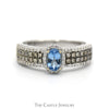 Oval Blue Topaz Ring with Halo & Cocoa Diamond Accented Sides in 14k White Gold - Thumbnail 1