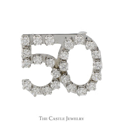 1cttw Round Diamond '50' Pin in 14k White Gold for 50th Birthday/Anniversary