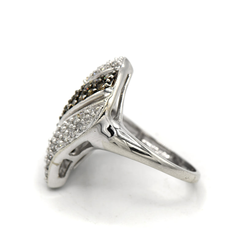 1cttw Wave Designed Cocoa and White Diamond Cluster Ring in 10k White Gold