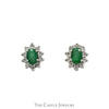 Stunning Oval Emerald Earrings with Diamond Halos in 10k White Gold - Thumbnail 1