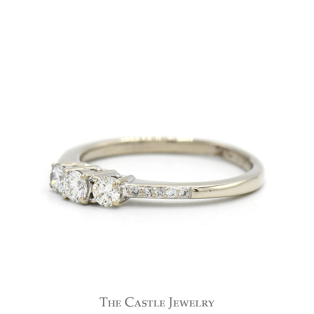 1/2cttw Three Stone Diamond Engagement Ring with Diamond Accented Sides in 10k White Gold