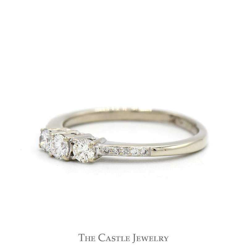1/2cttw Three Stone Diamond Engagement Ring with Diamond Accented Sides in 10k White Gold