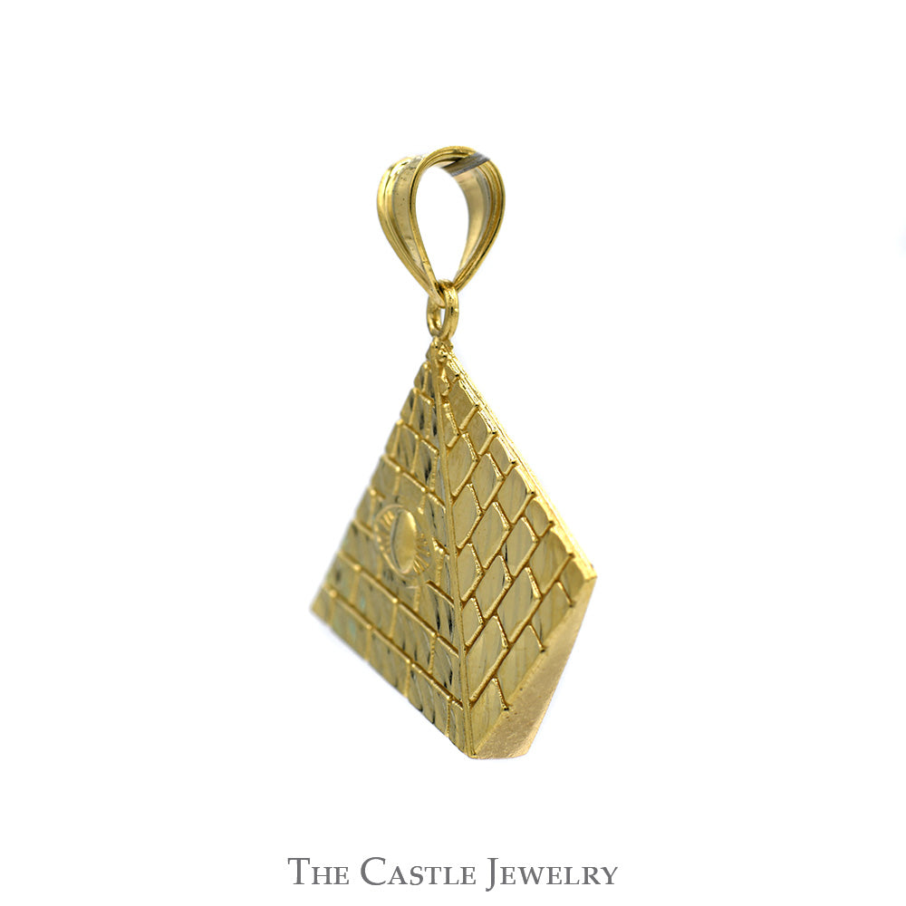 Pyramid Pendant with Eye Motif and Textured Detailing in 10k Yellow Gold