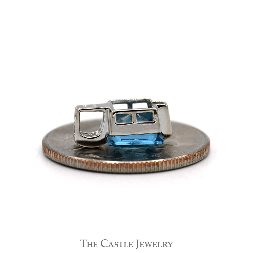 Princess Cut Blue Topaz Pendant with Diamond Accent in 14k White Gold