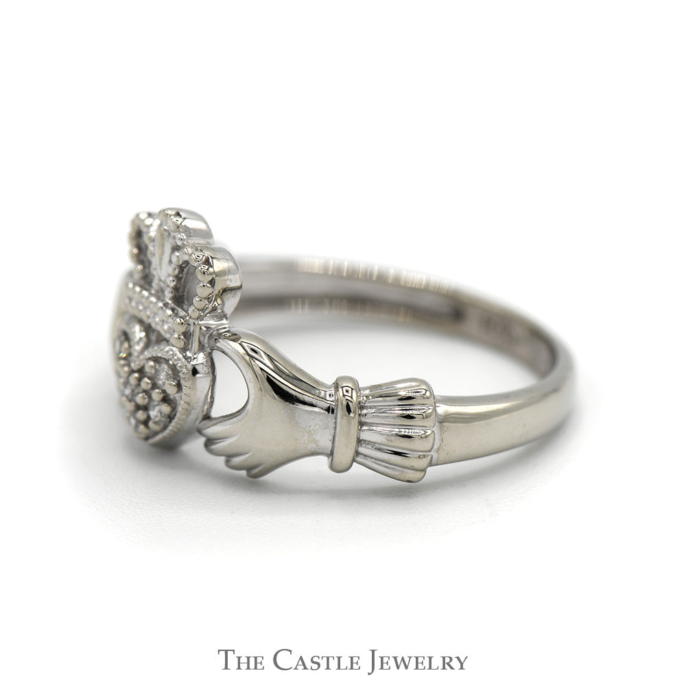 Diamond Accented Claddagh Ring in 10k White Gold