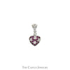 Heart Shaped Pendant with Ruby and Diamond Cluster in 14k White Gold - Thumbnail 1