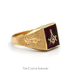 Square & Compass Red Masonic Men's Ring in 10k Yellow Gold - Thumbnail 3