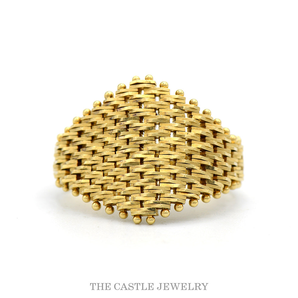14k Yellow Gold Beaded Mesh Flexible Ring in 14k Yellow Gold