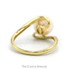 White Pearl Bypass Ring with Diamond Accented Sides in 10k Yellow Gold - Thumbnail 2
