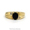 Oval Cut Black Onyx Ring with Diamond Accents & Nugget Textured Sides in 10k Yellow Gold - Thumbnail 1
