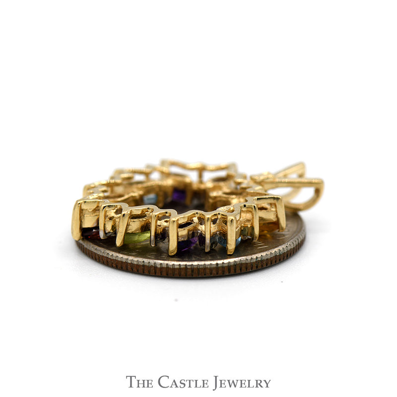 Multi Gemstone Open Heart Pendant with Diamond Accents in 14k Yellow Gold