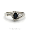 Pear Cut Sapphire Ring with Diamond Halo and Accented Sides in 14k White Gold - Thumbnail 1