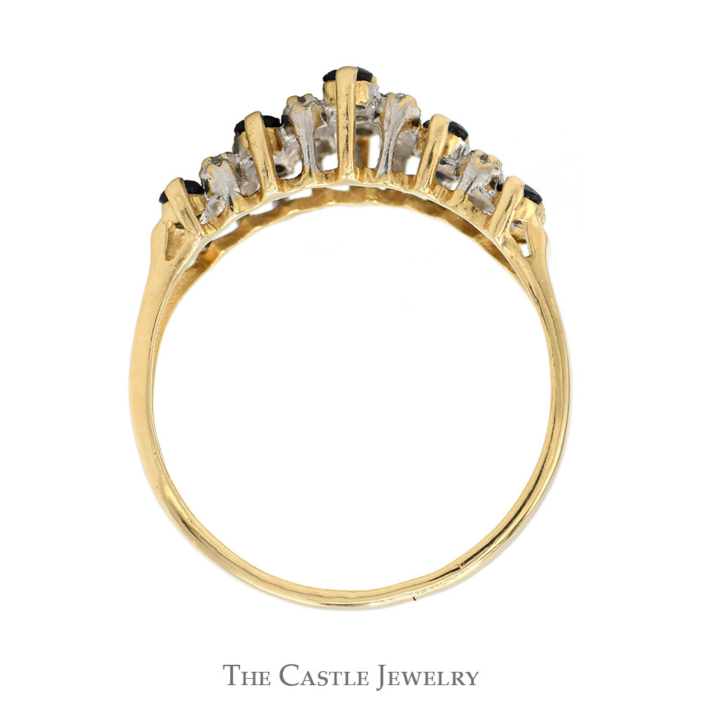 Multi Row Round Sapphire & Diamond Cluster Ring in 10k Yellow Gold
