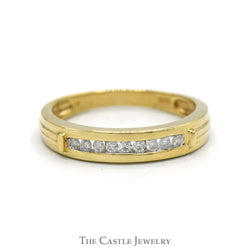 Channel Set Diamond Band with Grooved Sides in 10k Yellow Gold