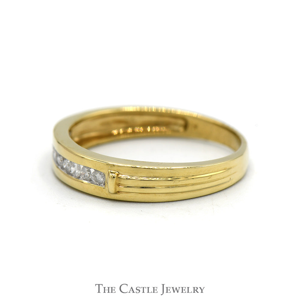 Channel Set Diamond Band with Grooved Sides in 10k Yellow Gold