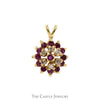 Round Shaped Ruby & Diamond Cluster Pendant in 10k Yellow Gold - Thumbnail 1